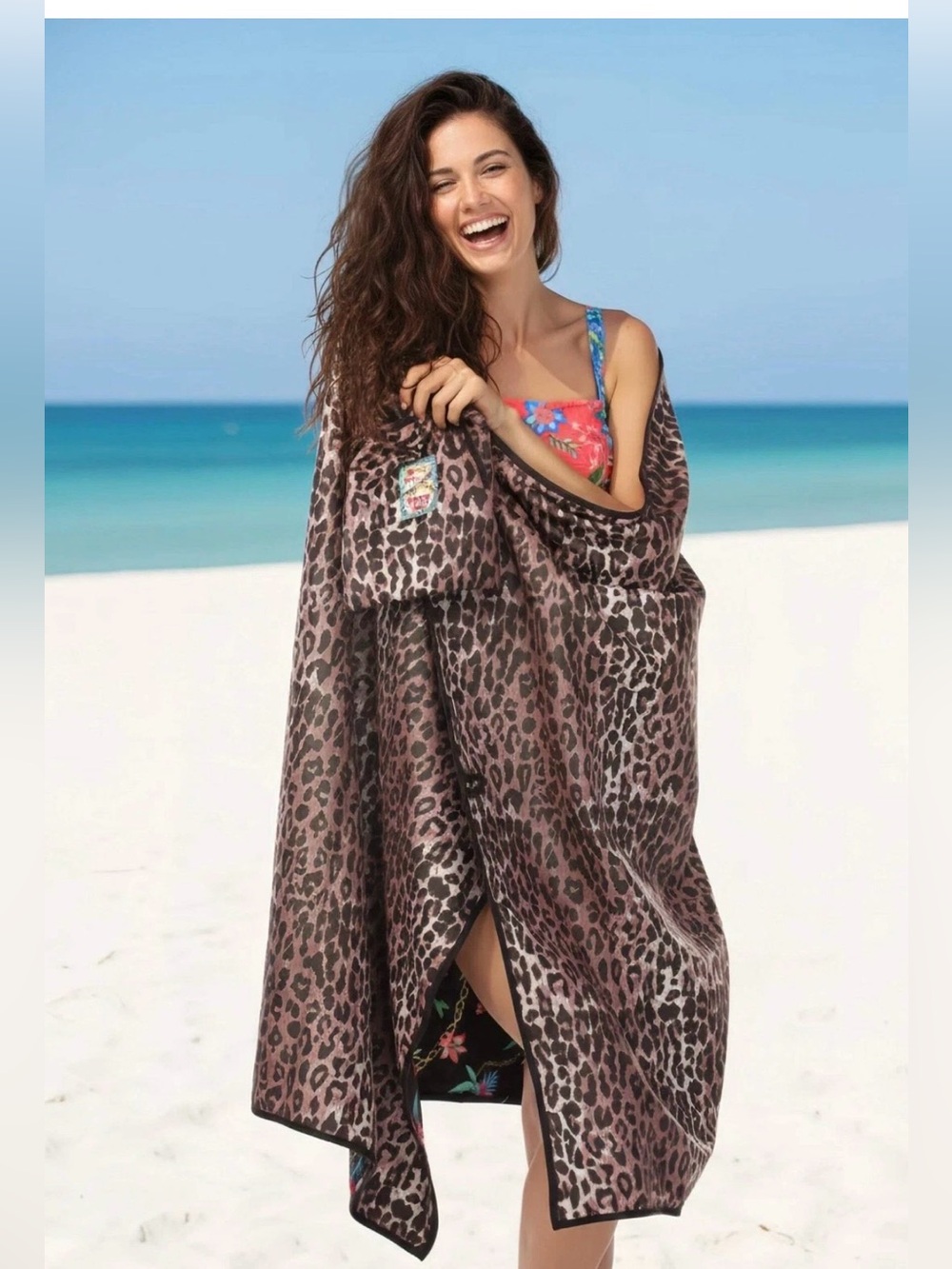 JOHNNY WAS Miller Leopard  / Floral Large Beach Towel - TWO SIDED